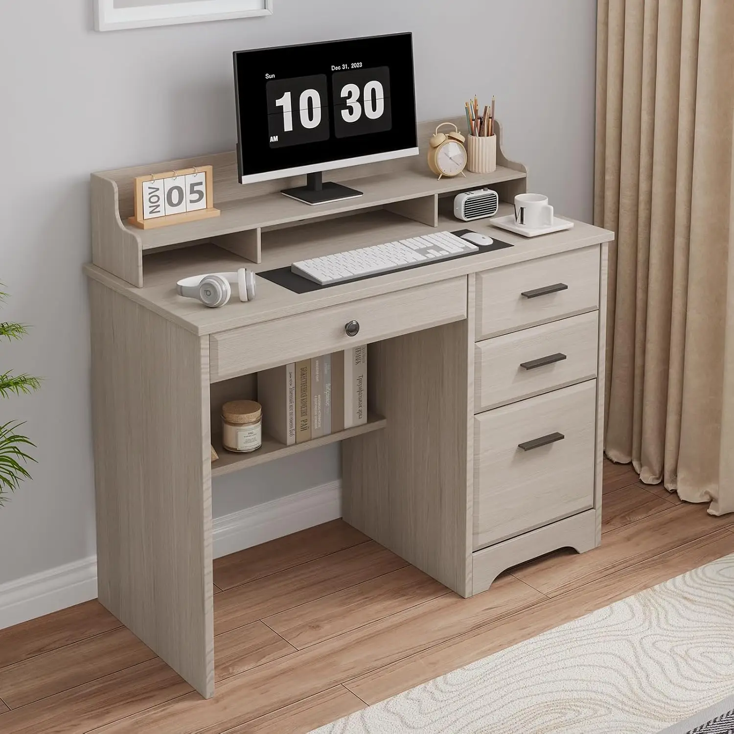 Small Desk 4 Drawers Computer Desk File Drawer Monitor Stand Home Office Workstation 47 Inch, Customized