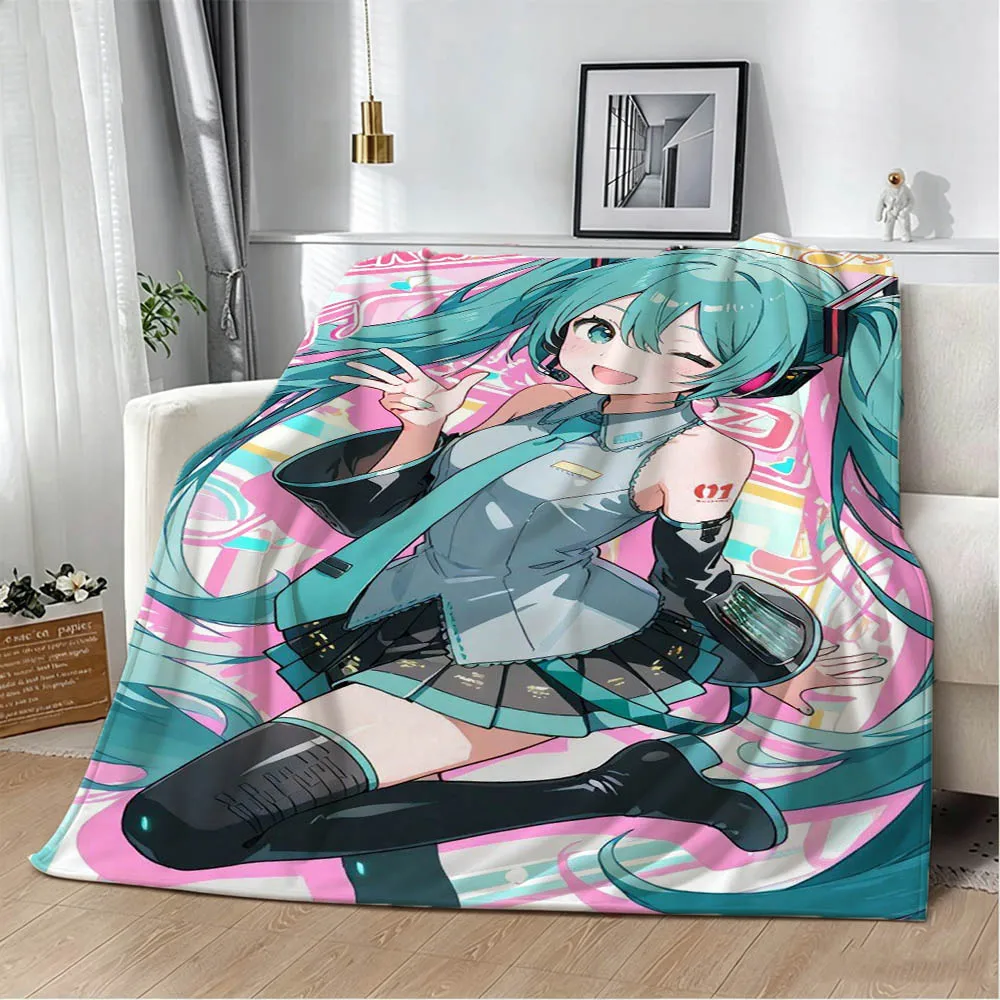 H-Hatsune-S Anime Japan Cute Girl N-Miku Flannel Blanket Soft Throw Blanket Art For Home Decor Bedroom Bed Sofa Picnic Fans Gift