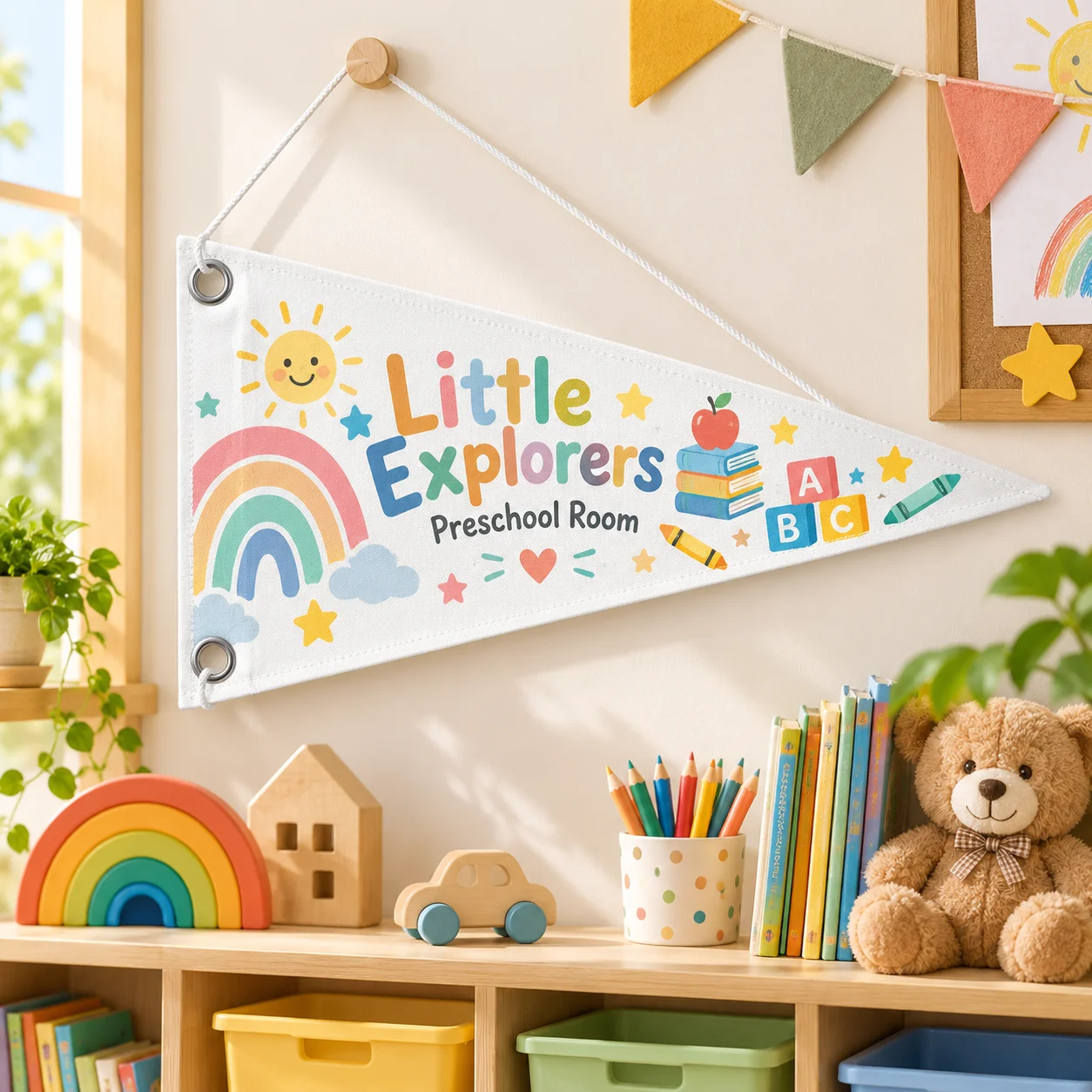 Personalized Canvas Triangle Flag Custom Pennant Banner with String Two-Corner Grommet Hanging Decor for Wedding Nursery Party