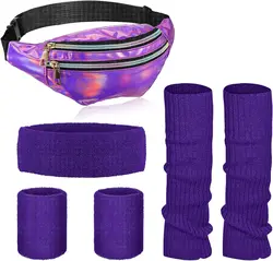 PESENAR 80s women's Neon Warm Legs Suit Holographic Wallets Knitting Warm Headband Wristband Is Suitable For Yoga Running Hiking