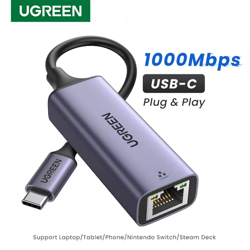 UGREEN-adaptador Ethernet USB tipo C para ordenador portátil, tarjeta de red Ethernet de 1000/100Mbps, Lan, RJ45, Thunderbolt 3, Macbook, Samsung, iPad