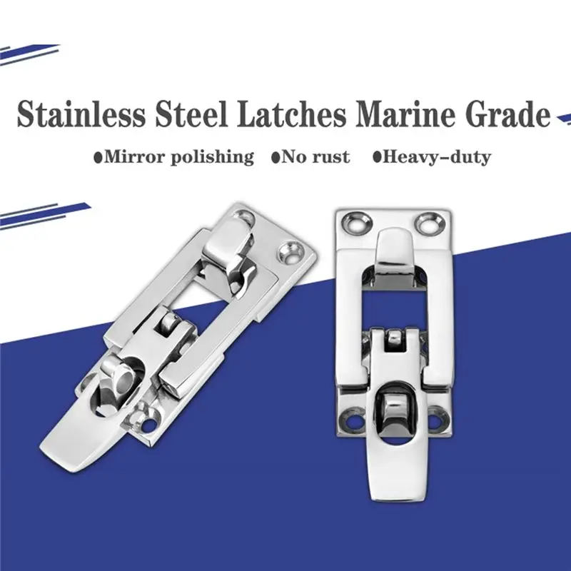 A64P-Marine Anti-Rattle Square Latches Hold Down Clamp Latches Lockable With Screws Silver For Boat Door Hatch