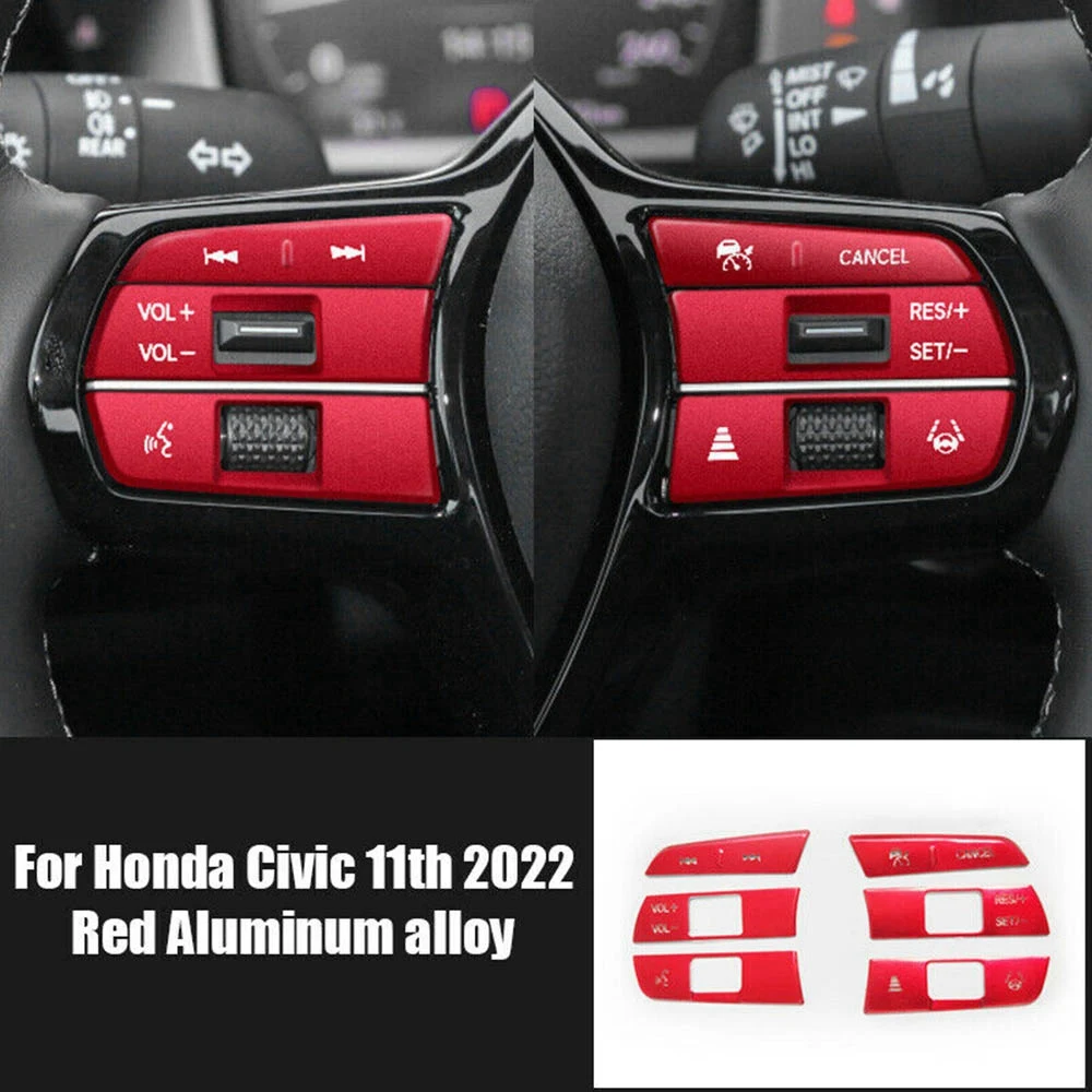 Car Multi-Function Steering Wheel Button Decoration Cover for Honda Civic 11Th Generation 2022-2023 Red