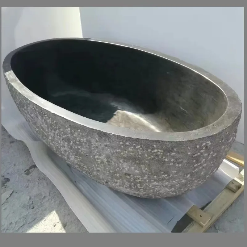 Chiseled Stone Tub Blue Gray Granite Tub