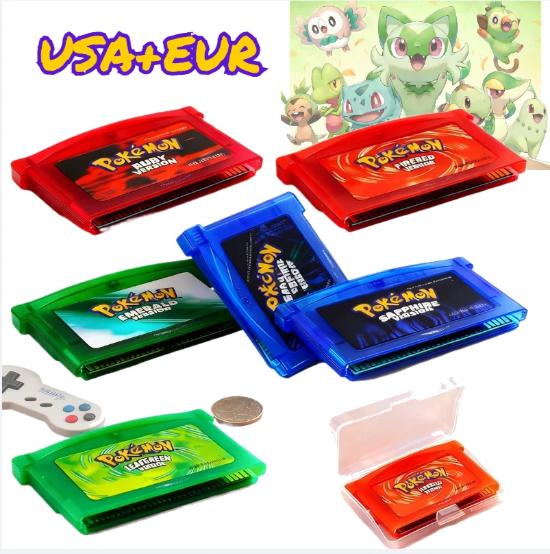 Nueva Tarjeta de Juego GBA, Cartucho de Consola de Videojuegos de 32 Bits, Pokémon Edición Roja Fuego, Esmeralda, Verde Hoja, Rubí, Zafiro para DS/NDS/GB, Juguete de Regalo