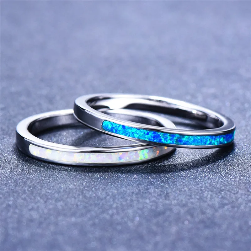 Female Charm White Fire Opal Stone Rings Silver Color Wedding Jewelry For Women