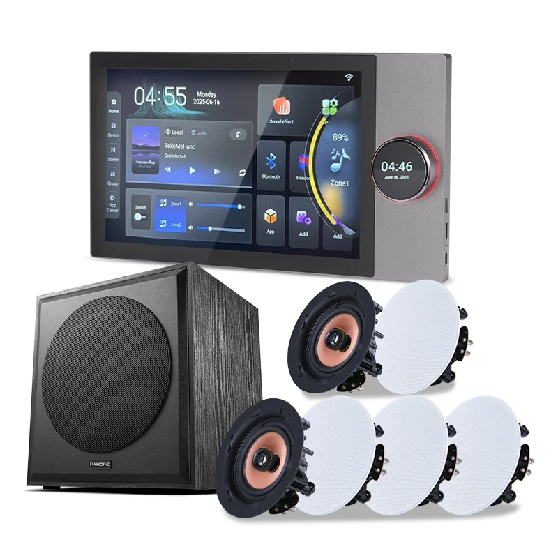Smart Home Background Music System Two Zones  10 Inch Intelligent Central Control Panel Wall Amplifier