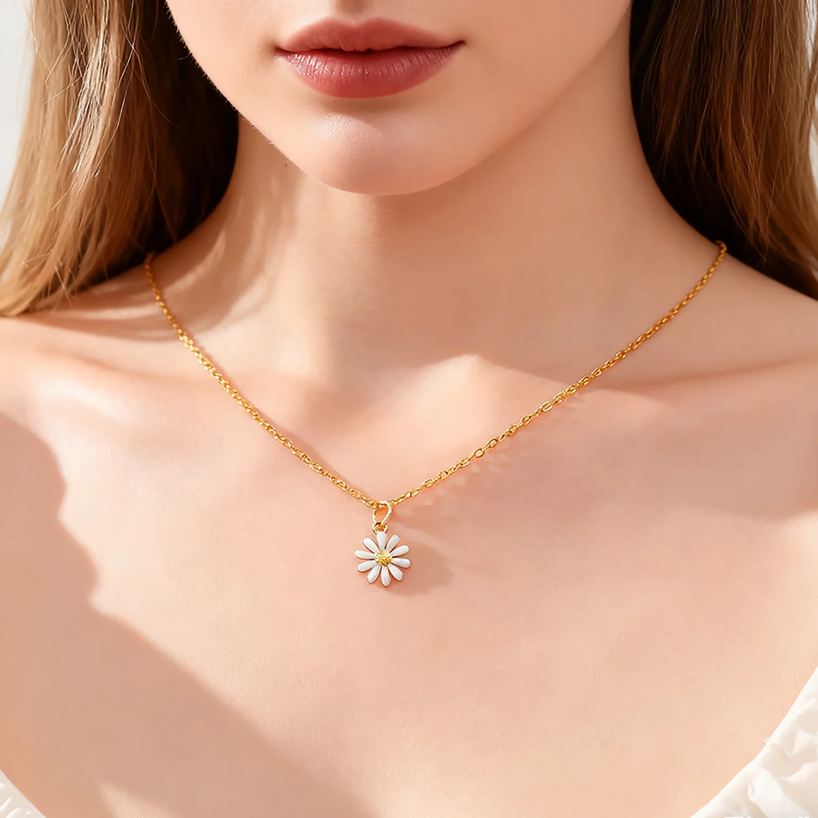 Sweet Enamel Flower Pendant Necklaces for Women Girls Stainless Steel Gold Color Cherry Blossom Daisy Jewelry Birthday Gift