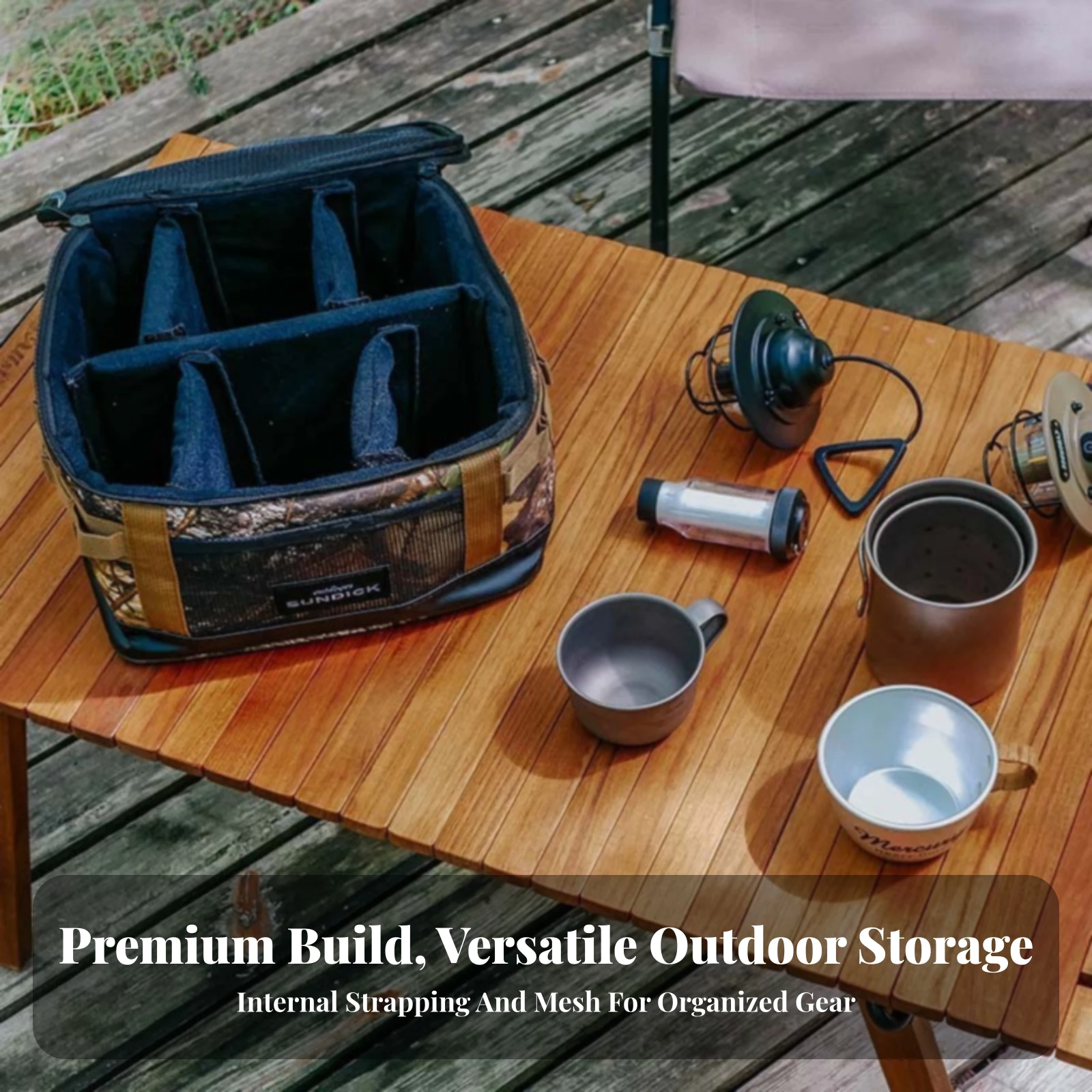 Camping Gear Bag with Compartments Compact Outdoor Storage Bag with Dividers Organizer Structured Adjustable for Campers