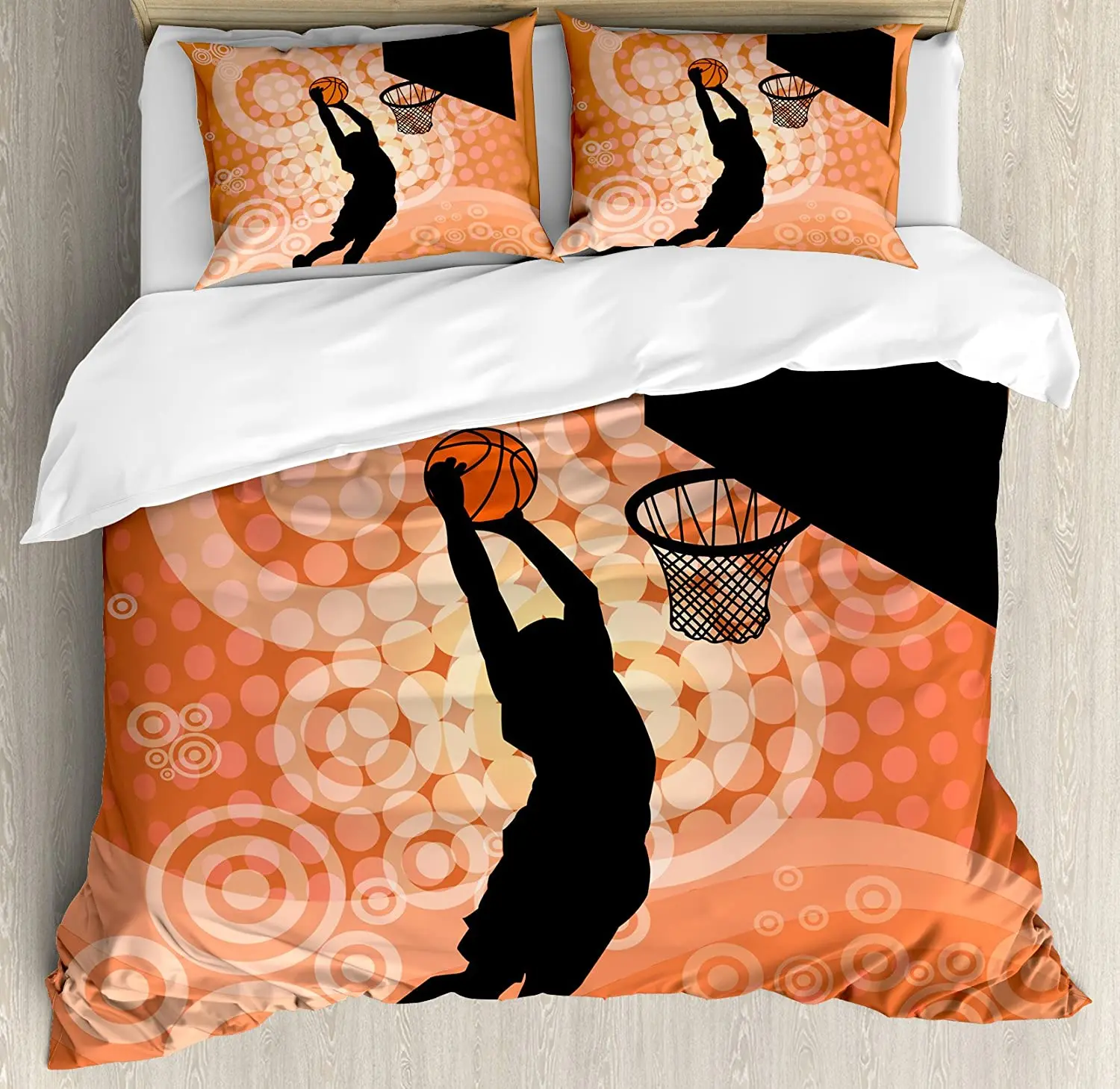 

Basketball Bedding Set For Bedroom Bed Home Basketball Player Silhouette Athlete Competiti Duvet Cover Quilt Cover Pillowcase