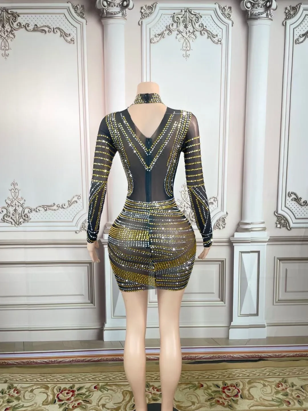 Frauen Gaze Glänzende Kleid Strass Sexy Lange Ärmel Mantel Für Nachtclub Party Sänger Prom Bühne Drag Queen 2026 Kostüme