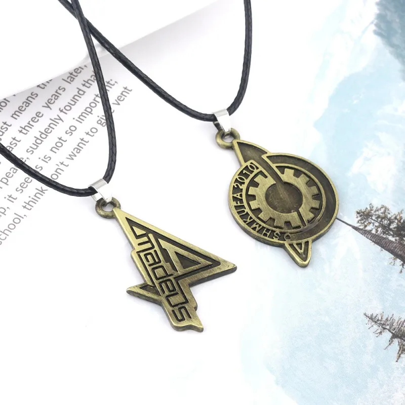 Gate of Destiny Stone Necklace Cosplay The Fate of The Stone Letter Pendant Oshmkufa Amadeus Bronze Badge Pins Jewelry Xmas Gift