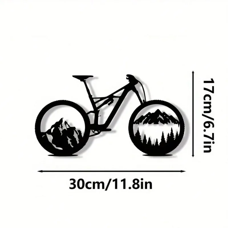 Black Metal Mountain Bike Tire Art, Nature Landscape Wall Decor for Living Room Office Garage, Modern Home Gift for Cyclists 1pc