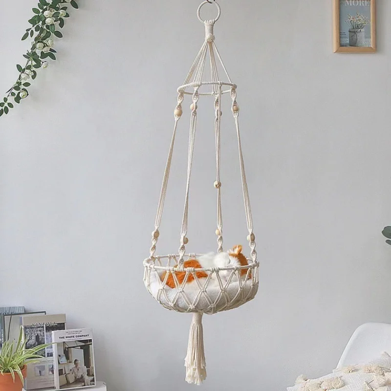 New Cat Hammock Pet Swing Hand Woven Cotton Rope Cats Hanging Basket Kitten Hanging String Den Indoor Pend Nest Pets Supplies