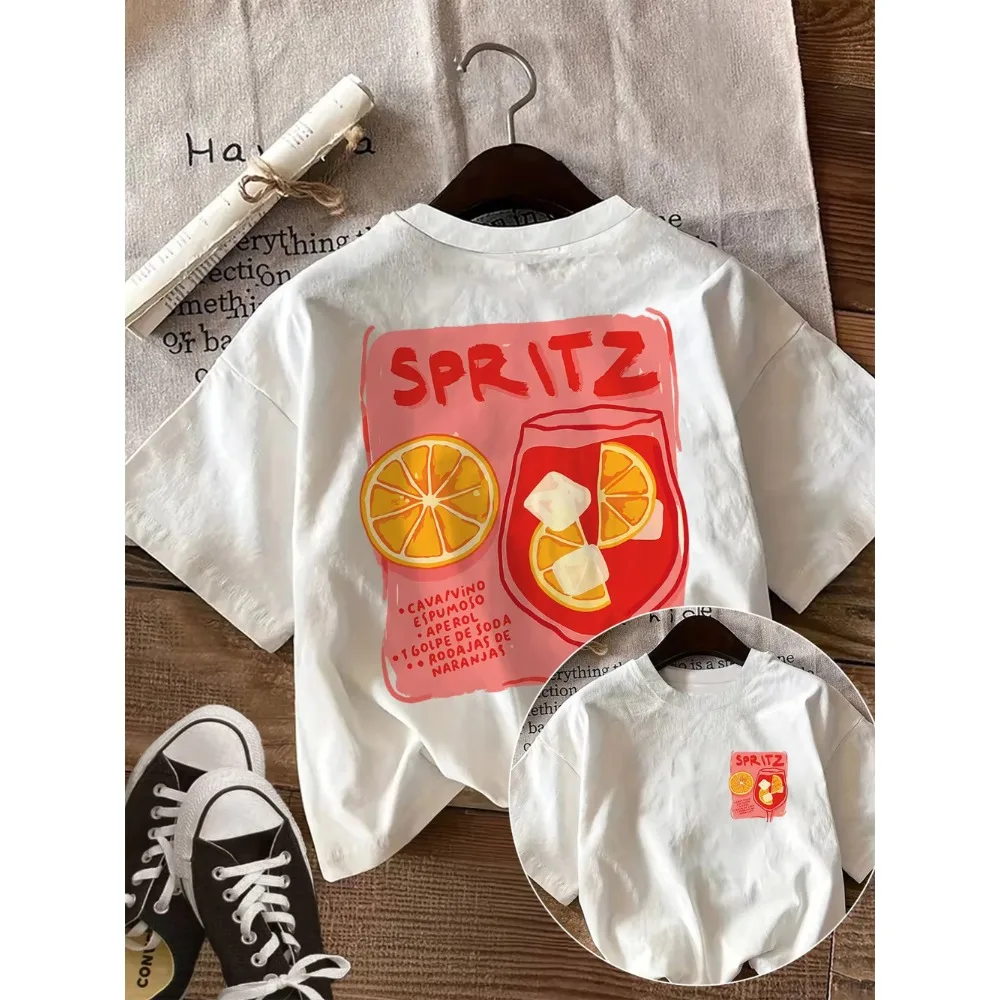 Aperol Spritz Recipe Graphic Cotton T-Shirt Mother Daughter Matching Tee Summer Orange Cocktail Harajuku White Tops Men Women