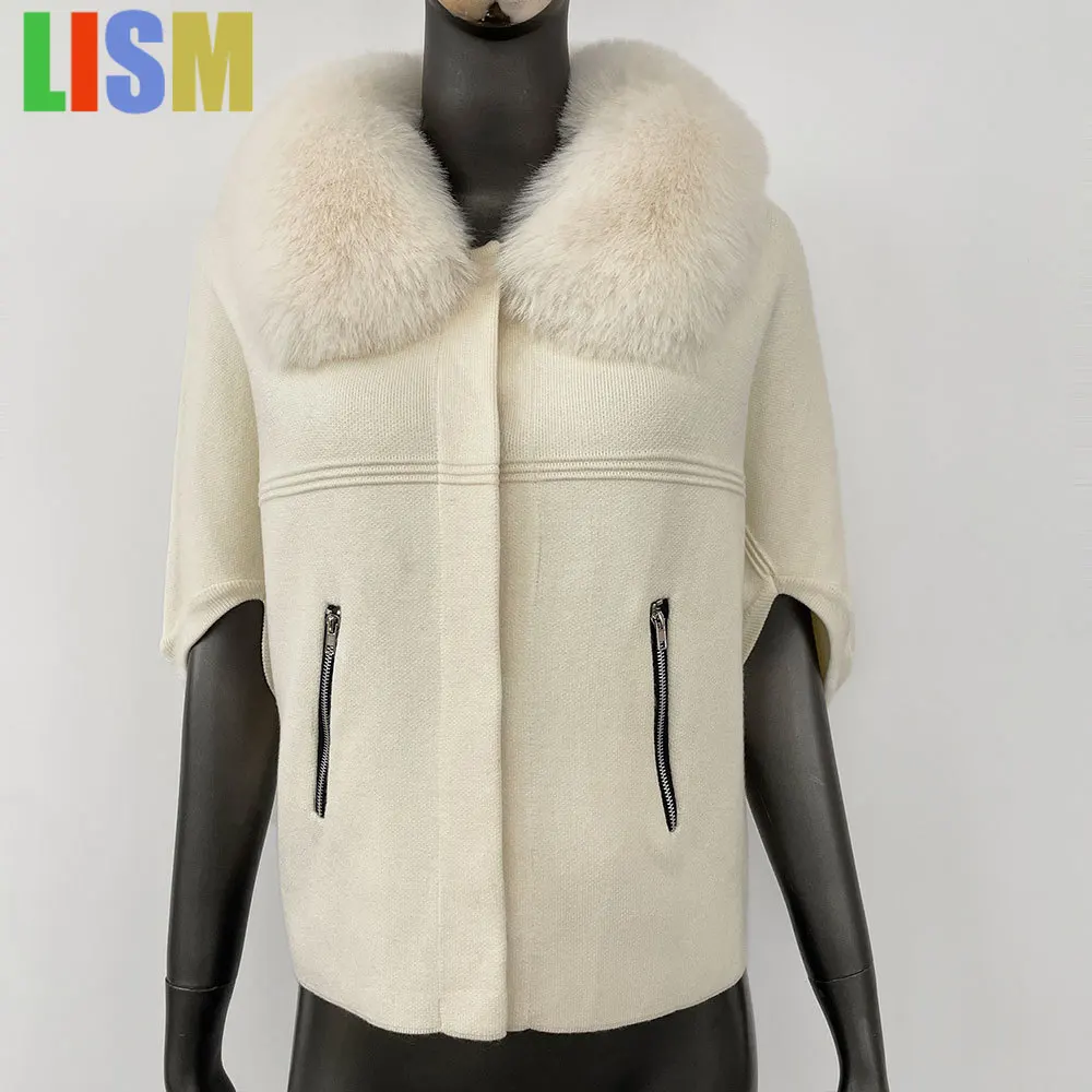 

LISM 2025 Knitted shirt with fox fur collar Winter Women's Short Knitted Sweater Fur New Brazilian Best-selling Women's Cardigan