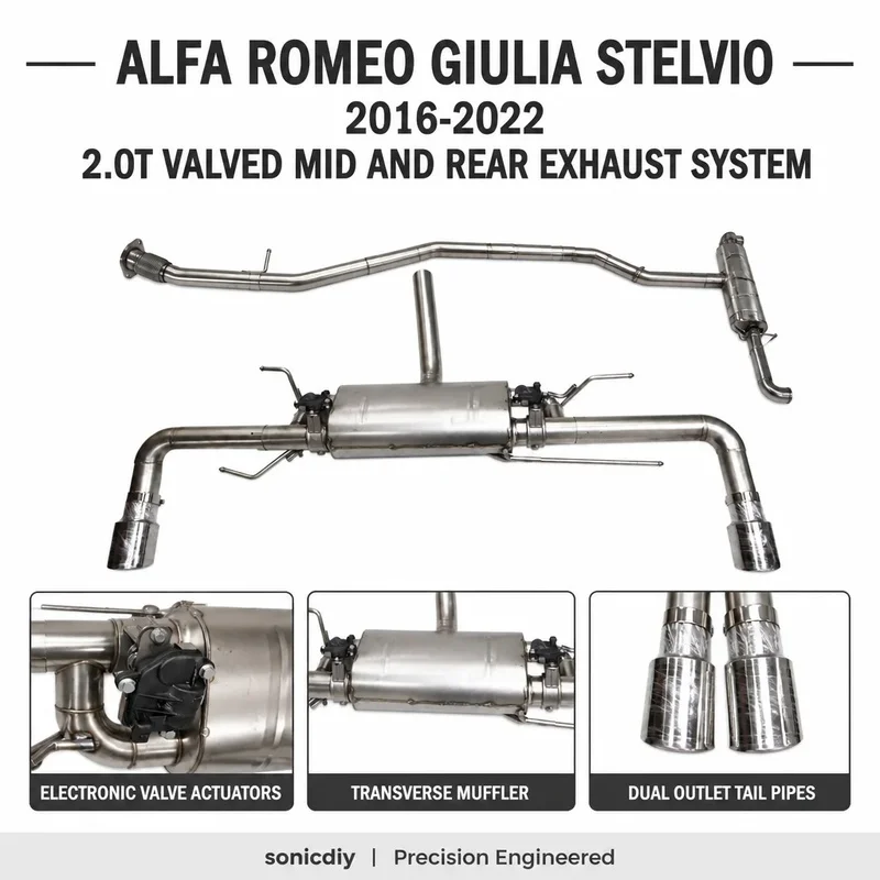 Valved Catback Exhaust System for Alfa Romeo Giulia Stelvio 2 0L Turbo 2016 to 2022 Dual Exit Electronic Valve Muffler