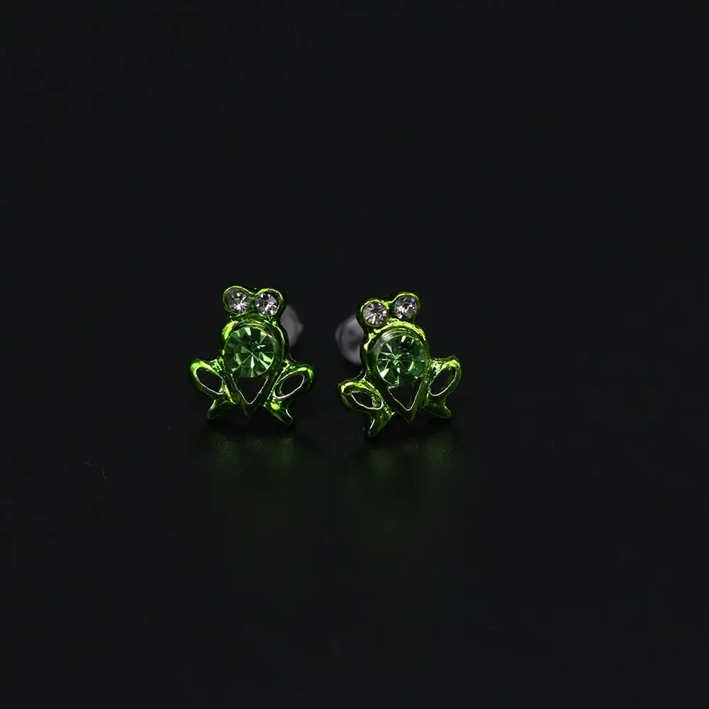 Clip Wrap Stylish Green Zircon for Women Fashion Crystal Jewelry Ear Stud Earrings Frog Stud Earrings