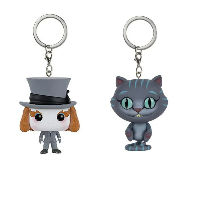 Alice in Wonderland Pocket Keychain Chessur Cat Mad Hatter Vinyl Action Figure Collection Model Toys for Children Gift