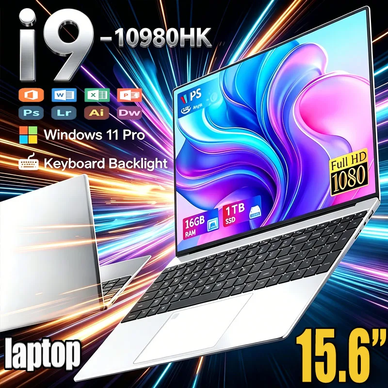 2026 Intel Core I9-10980HK Notebook Windows 11 Pro 15.6 Inch Laptop 16GB RAM 1TB/2TB SSD Fingerprint UnIock Office Game Laptops
