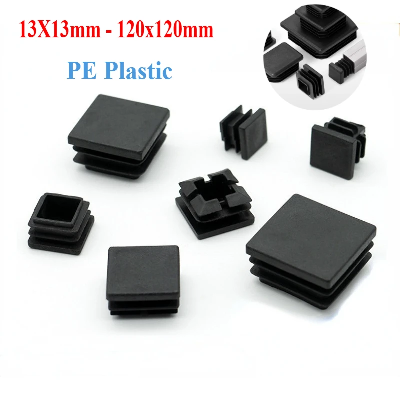 PE Plastic Square Pipe Plugs Black Hole End Caps Inserts Seal Plugs Black Plastic Anti Slip Table Chairs Foot Protection Covers
