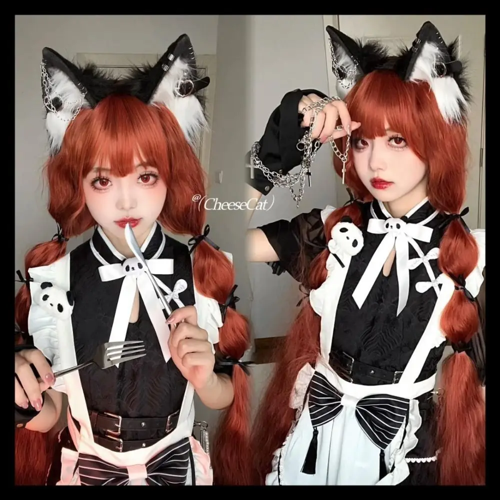 Hairpin Cat Ear Lolita Hair Band Belt with Love Pendant Plush Headband Headdress Hair Accessories Halloween Cosplay Costume