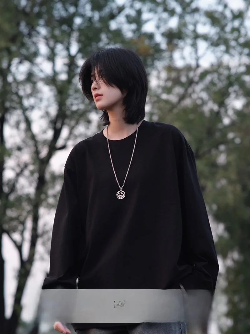 

Футболка Ja Pure Color с длинным рукавом, плотная, 250 г, из чистого хлопка, повседневная, с круглым вырезом, базовый слой, свободный крой, для зимы