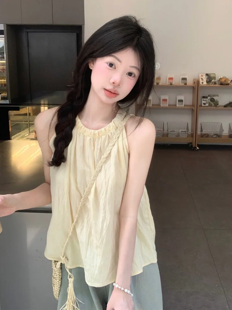 Giallo rotondo Ne Svel appeso Ne irt Design estivo da donna Dolce giovane bambola Top Vestibilità ampia Casual Confortevole