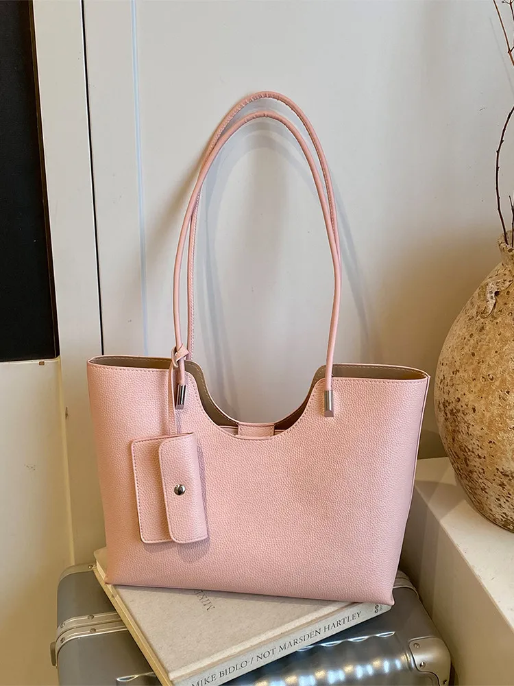 

Pink Large Capacity Tote Bag 2026 New Summer Simple All Match Shoulder Bags Casual Office Work Commute Handbag Purses