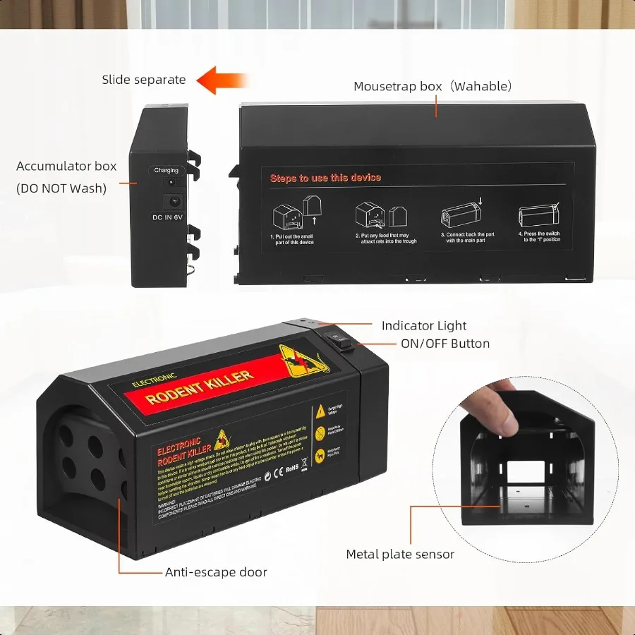 Electric Mouse Trap Zapper Powerful Rat Traps Indoor for Homes with AntiEscape Door Effective Reusable Humane Rodent Zapper Ele
