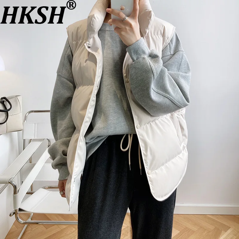 

HKSH Autumn Winter New Women Padded Coat Sleeveless Stand Collar Single Breasted Waistcoat Korean Outerwear Chic Jackets HK11738
