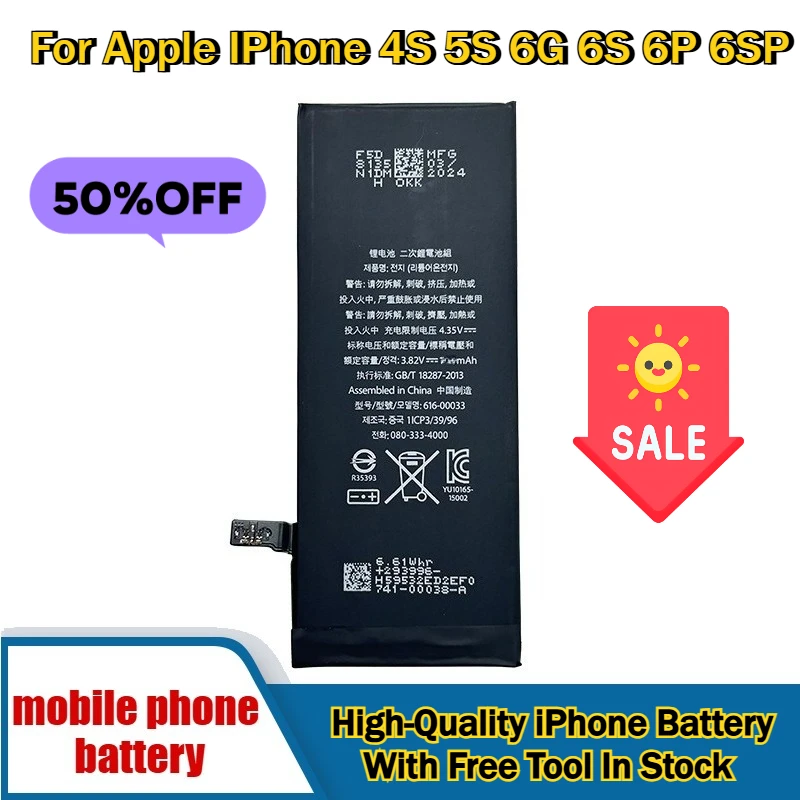 

Cycle Battery for IPhone 4S 5S 6G 6S 6P 6SP High-Quality iPhone Battery With Free Tool In Stock