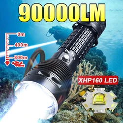 Linterna de buceo XHP160 mejorada de 9000LM, potente linterna subacuática profesional, linterna de buceo recargable, lámpara de buceo impermeable IP8