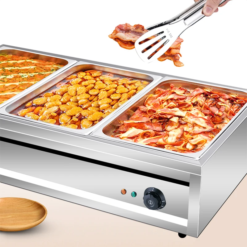 Buffet Food Warmer Stainless Steel 3-12 Pans with Glass Shield Commercial Countertop Bain Marie Electric Steamer Cooker