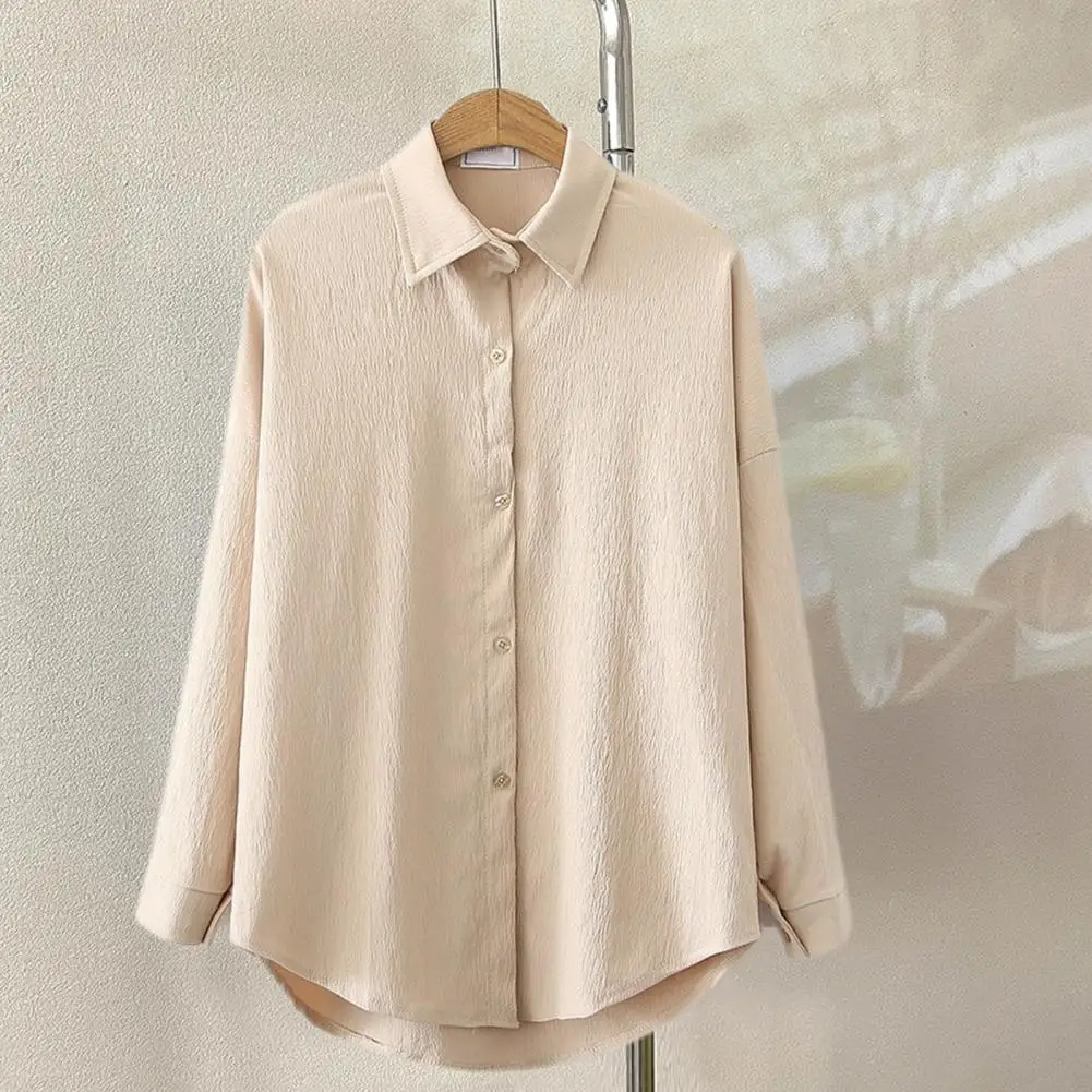 

Women Loose Fit Shirt Stylish Women's Button Up Long Sleeve Shirt for Work Travel Loose Fit Lapel Blouse Solid Color for Life