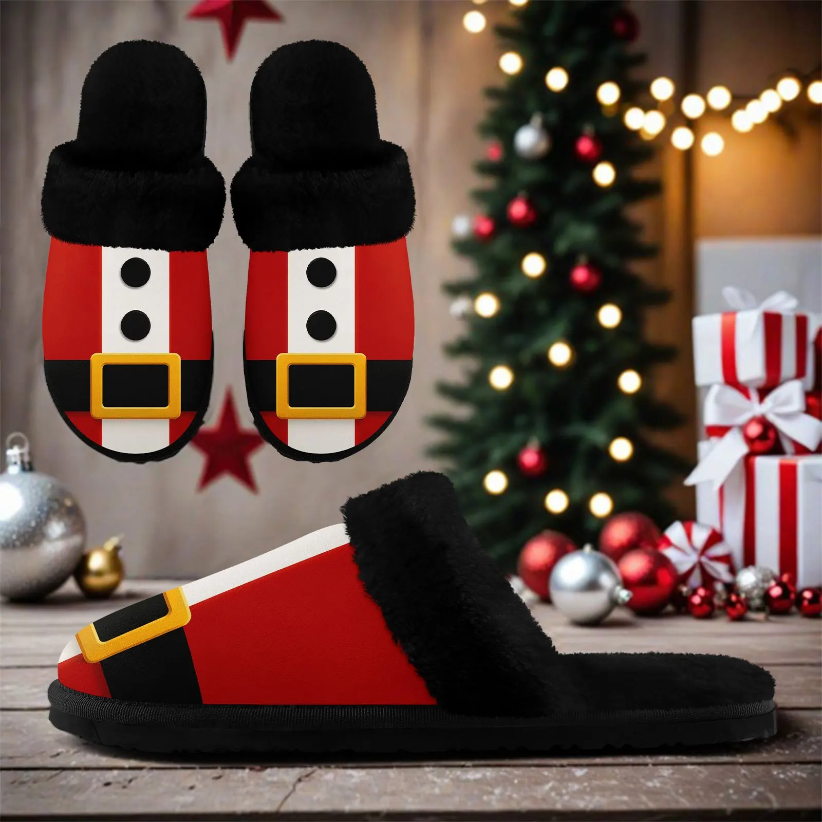 Customization Men'S Snug And Comfy Indoor Slippers With A Christmas Theme, Featuring Stylish Designs Inspired By Santa Claus