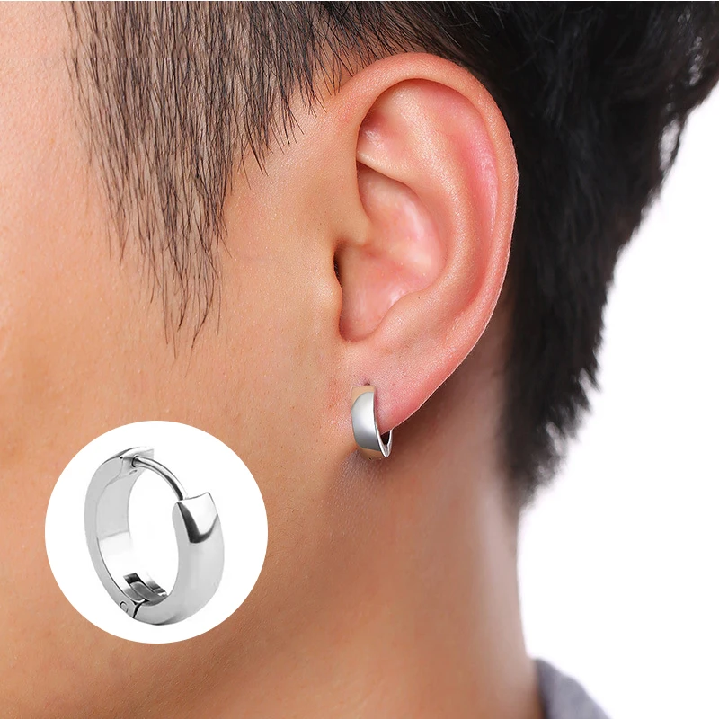 1Pair Punk Stainless Steel Round Circle Hoop Earrings For Men Women Not Fade Ear Rings Hip Hop Male Jewelry