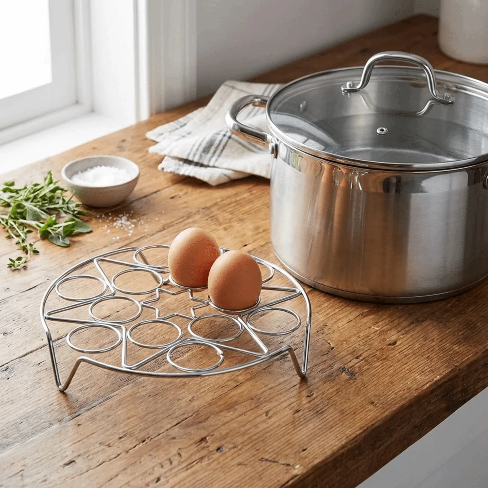 1/2PCS Stainless Steel Egg Cooking Rack Efficient Heat-Resistant Steaming Tray with Foot Professional Kitchen Steamer Holder