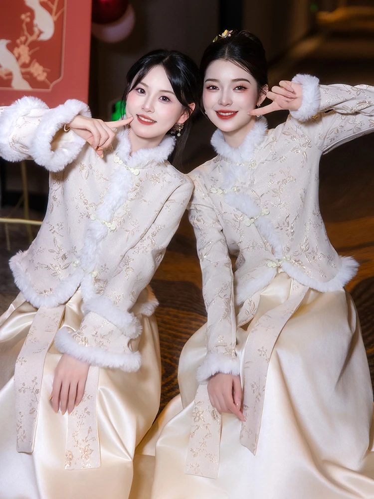 

Зимнее утепленное длинное платье в винтажном стиле для женщин, теплое, в пол, для свадьбы, вечеринки, выступления