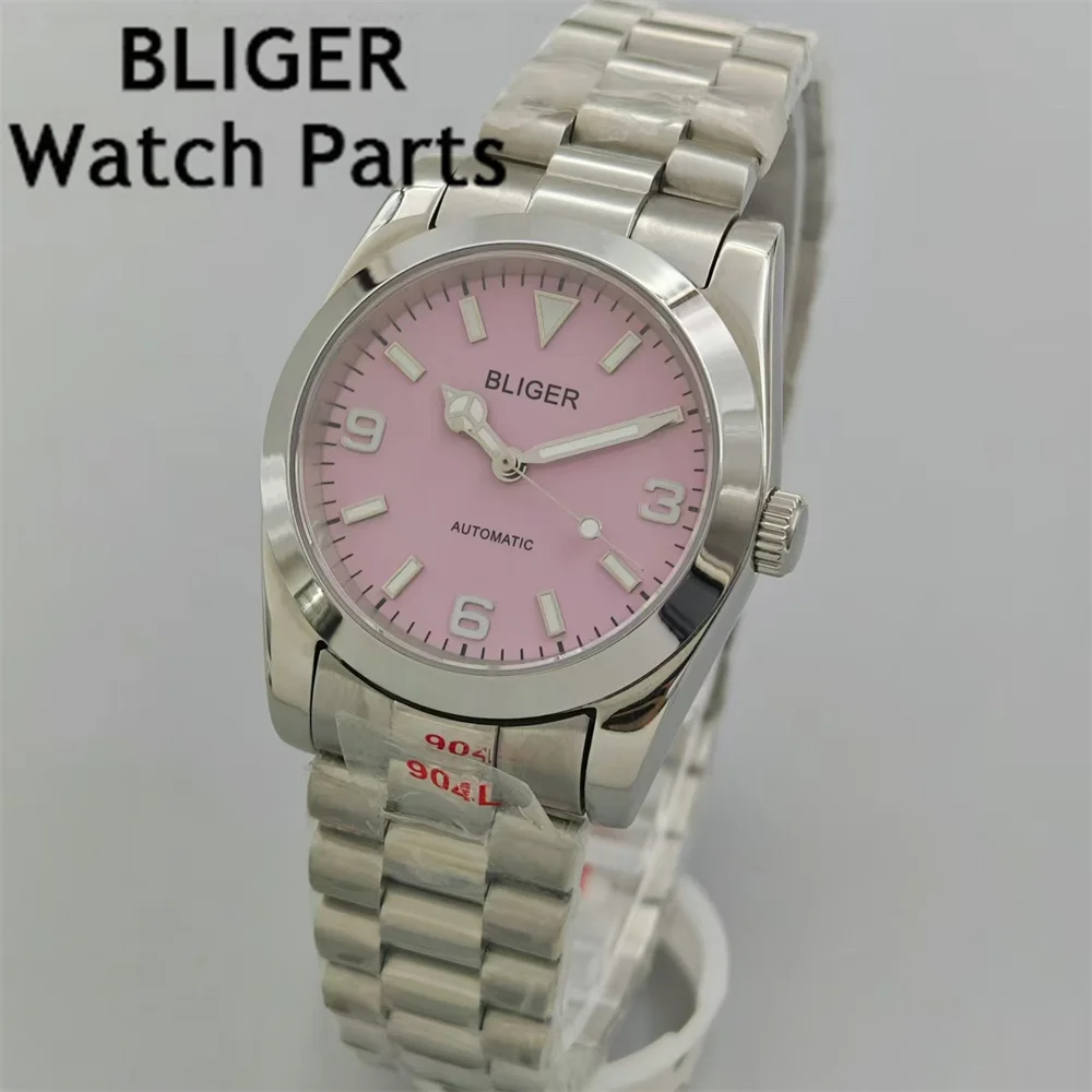 BLIGER 36 мм/39 мм мужские часы NH35 автоматический механизм розовый синий циферблат сапфировое стекло ремешок из нержавеющей стали