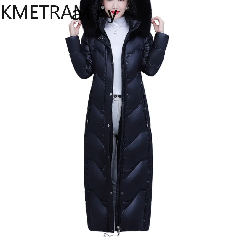 KMETRAM 85% White Duck Down Jacket for Womens Winter Coats for Women Slim Style Long Fox Fur Collar Coat Female New Abrigo Mujer