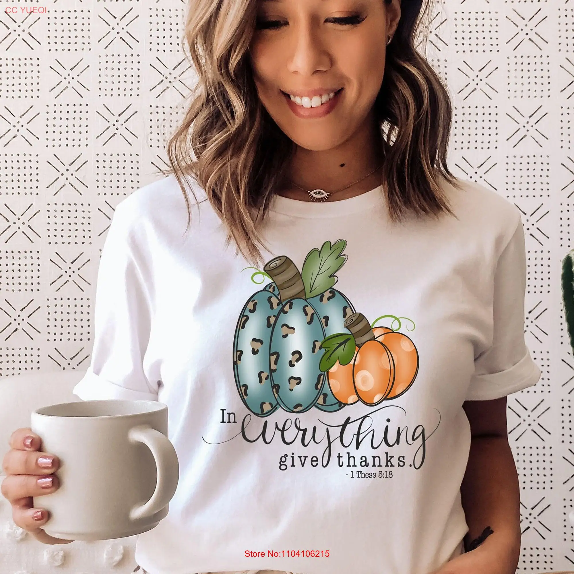 Надпись «во всем, спасибо, Вера», футболка, религиозная благодарность, Кристиан, День благодарения, тыква, осень, благодарность, благословенно