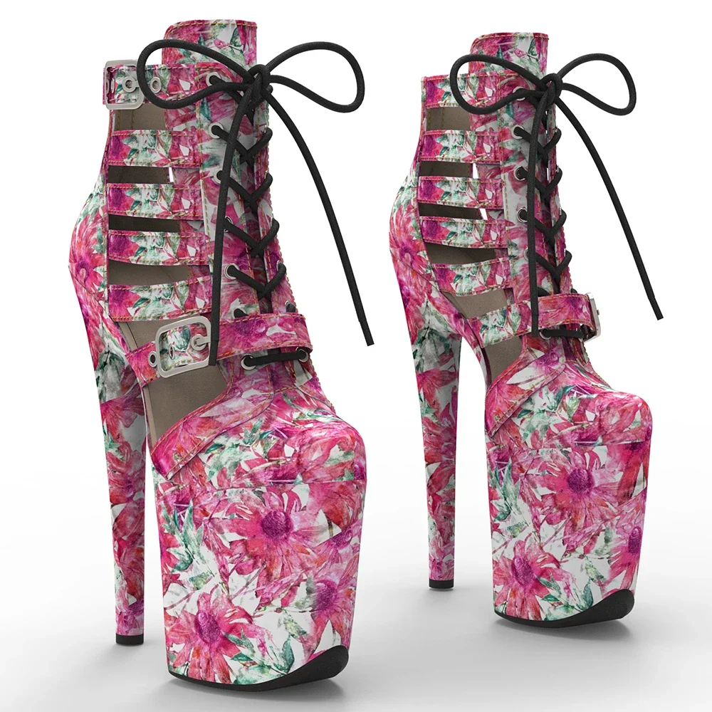 Leecabe  20CM/8inches Beautiful flowers colorful  Color PU  Upper   Fashion trend   platform Pole Dance boot