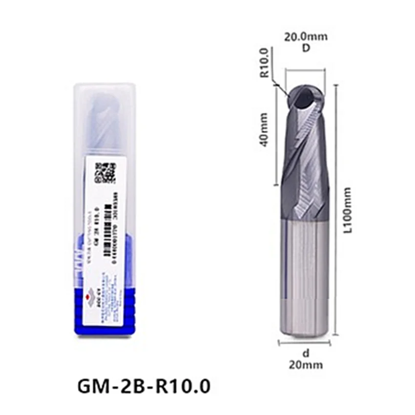 GM-2B-R10.0 ZCC.CT GM-2B Whole alloy tungsten steel ball end mill 2 Flutes Ball End Mills Φ20.0R10.0*20*40*100 2T Ball End Mills