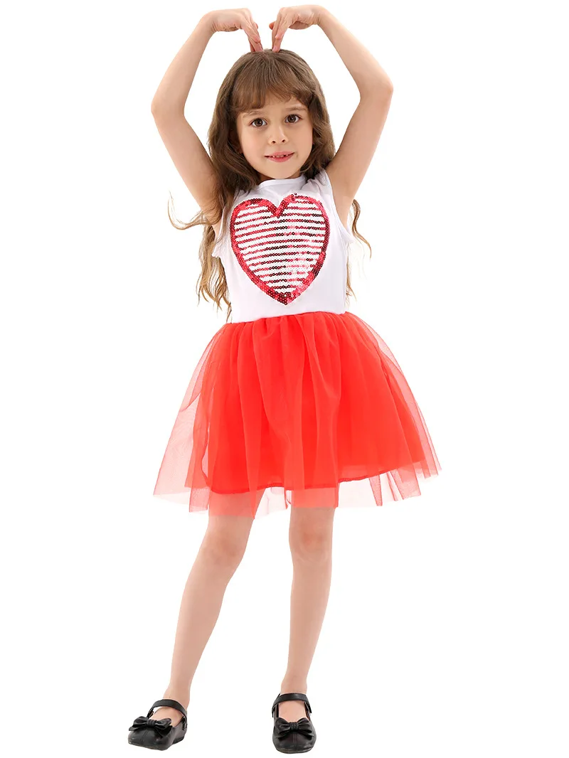 Halloween Valentine's Day Cosplay Red Heart bubble dress Costume Outfit Funny holiday school children's performances