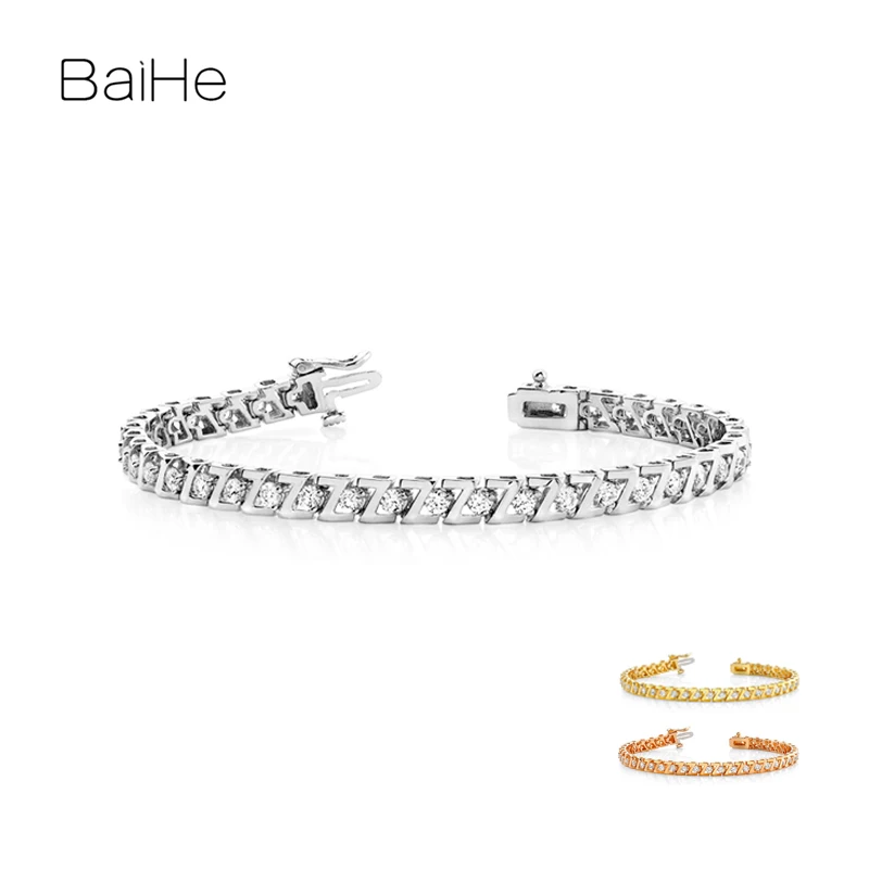 

BAIHE Solid 18K White/Yellow/Rose Gold 1ct/2ct/3ct H/SI Natural Diamonds Z type Bracelet Women Men Trendy Fine Jewelry Making