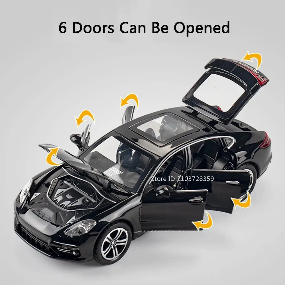 1:32 Panamera Macan Miniatur-Spielzeugautomodelle, Legierung, Druckguss, Supercars, Ton, Licht, Türen geöffnet, zurückziehbar, Geburtstagsgeschenke für Kinder