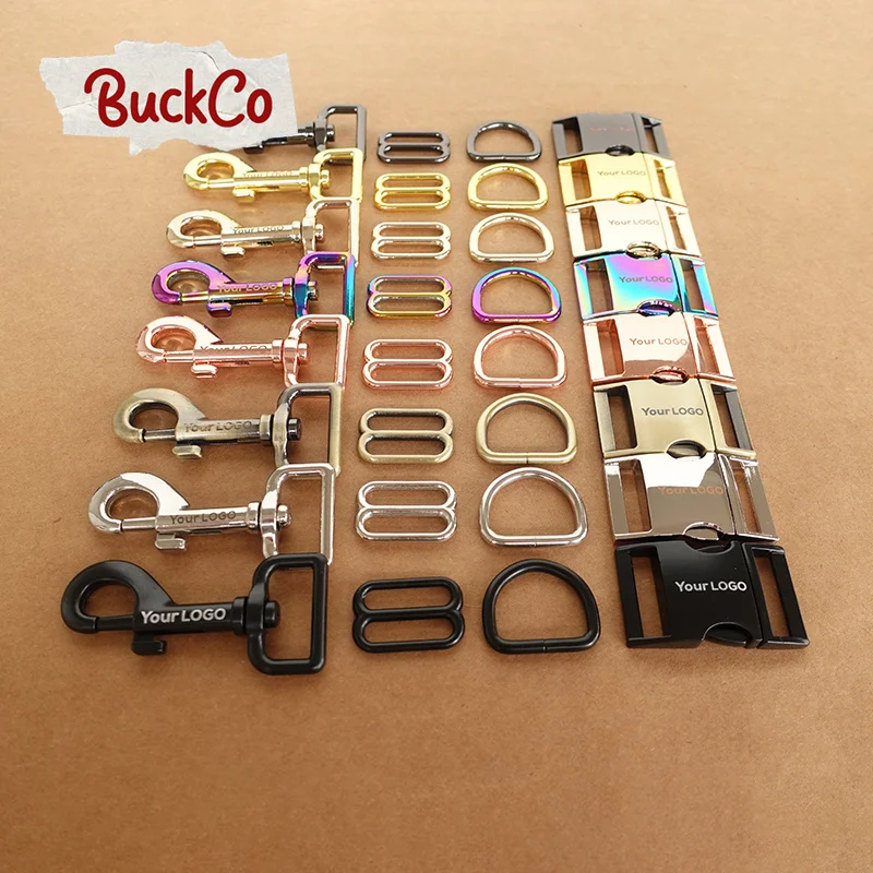 50pcs/lot Engraved(metal buckle+adjust buckle+D ring+metal dog clasp)dog collar 25mm webbing sewing accessory buckle 8 colours