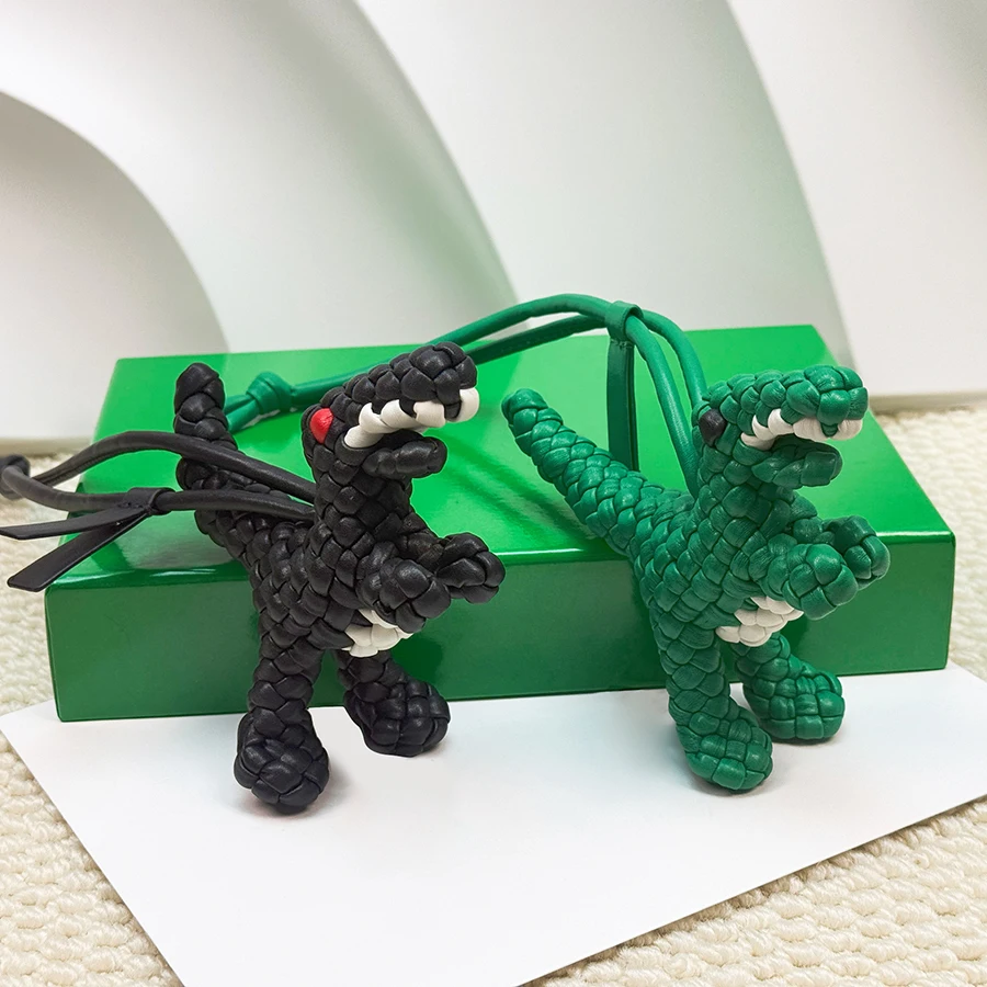 Handcrafted Woven Dinosaur Bag Charm PU Leather Car Decorative Hanging Accessory Cute Bag Pendant Jewelry Hanging Rope