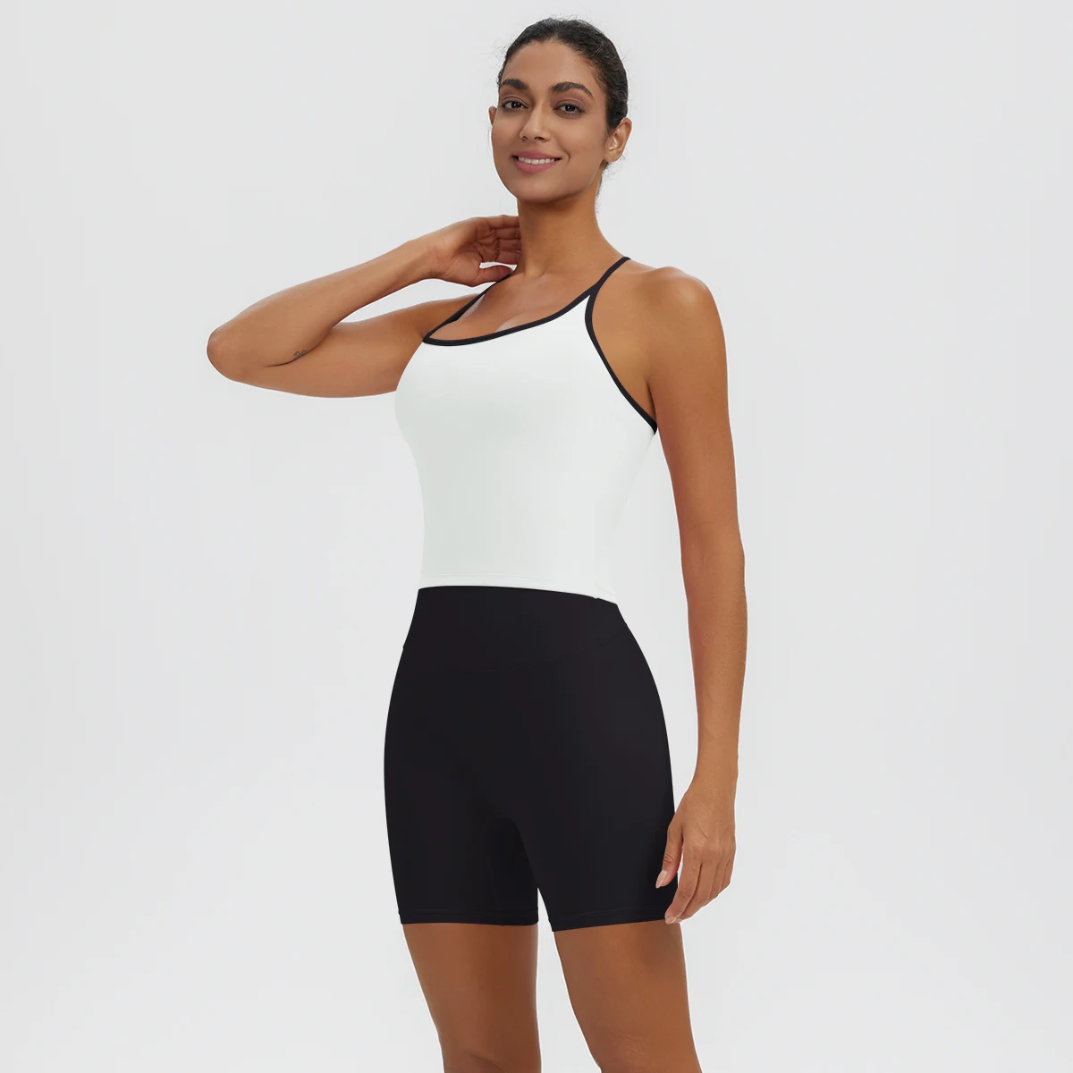 Rooftrellen 2-teiliges sexy einfarbiges Yoga-Set für Frauen, mit schönem Rücken und I-förmiger Weste, Fitness-Lauf-Yoga-Shorts-Set für Damen – Detail 6